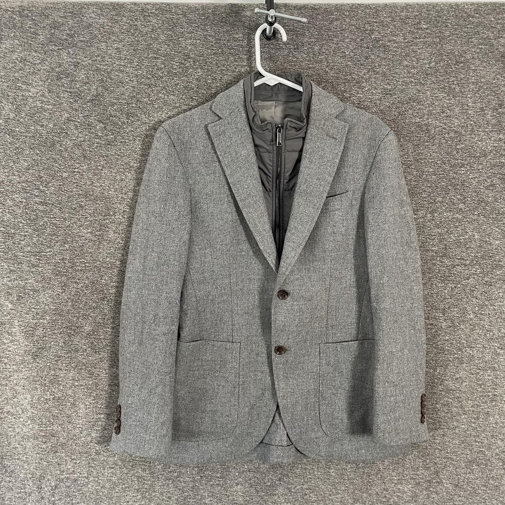 Jack Victor Blazer Mens 36 Gray Herringbone Wool Cashmere Sport Coat Gilet Liner